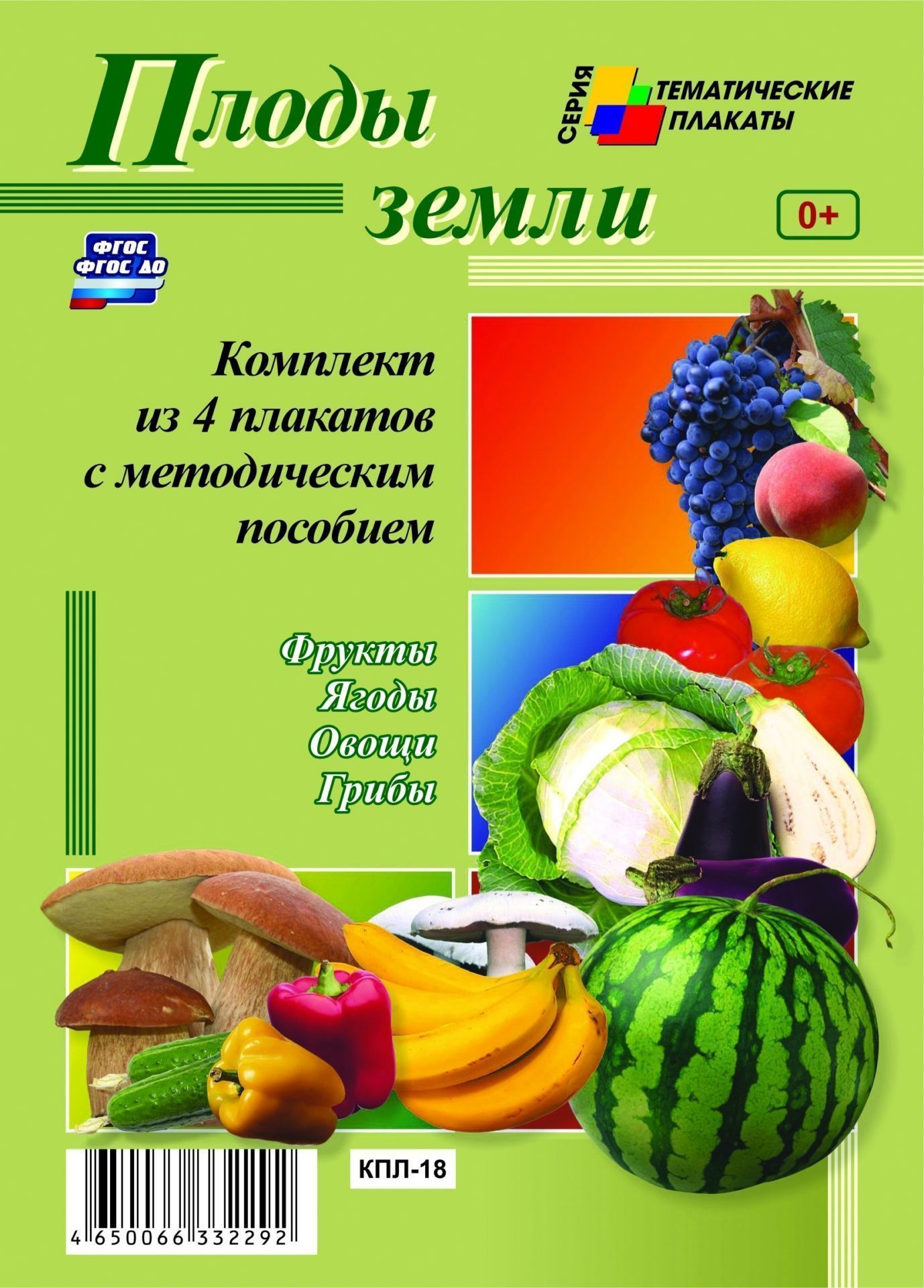 Комплект плакатов Плоды земли (4 плаката: Фрукты, Ягоды, Овощи, Грибы с методическим сопровождением) Комплект плакатов Плоды земли (4 плаката: Фрукты, Ягоды, Овощи, Грибы с методическим сопровождением)Плакаты, постеры, карты<br>Представленные в комплекте тематические плакаты Плоды земли с методическим сопровождением предназначены для занятий по ознакомлению с окружающим миром, развитию речи, а также могут быть применены в логопедических играх и при обучении детей иностранному ...<br><br>Год: 2017<br>Серия: Тематические плакаты<br>Высота: 297<br>Ширина: 420