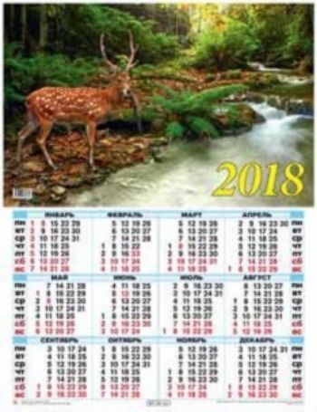 Календарь настенный Олень на водопое 2018 Календарь настенный Олень на водопое 2018Календарь-плакат<br>Вашему вниманию предлагается настенный календарь на 2018 год.Формат А2.<br><br>Год: 2017<br>Высота: 585<br>Ширина: 440<br>Толщина: 1