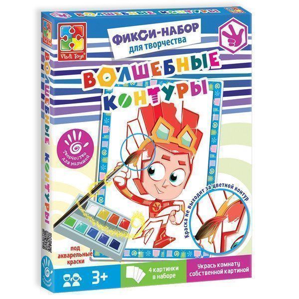 Набор для творчества Волшебные контуры. Фиксики Набор для творчества Волшебные контуры. ФиксикиРисование<br>Необычный набор для раскрашивания поможет в развитии художественного таланта вашего ребенка. Простые картинки разбиты на секции с прорисованными контурами, за пределы которых не растекаются краски. Цветные линии подскажут малышу, каким цветом раскрашивать...<br><br>Год: 2017<br>Высота: 255<br>Ширина: 205<br>Толщина: 22