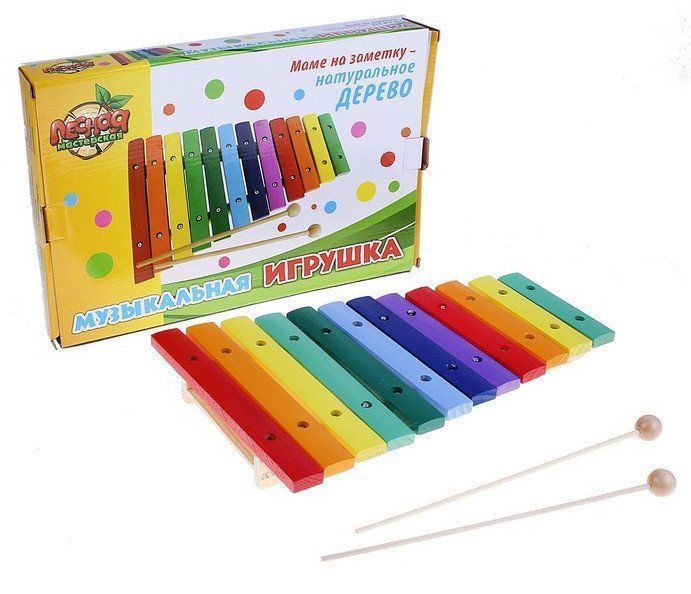 Игрушка музыкальная Ксилофон Игрушка музыкальная КсилофонИгры и игрушки<br>Игрушка музыкальная, 12 тонов, 2 палочки.Материал: дерево.<br><br>Год: 2017<br>Высота: 210<br>Ширина: 330<br>Толщина: 6