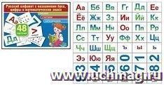 Русский алфавит с названиями букв, цифры и математические знаки. Комплект карточек — интернет-магазин УчМаг
