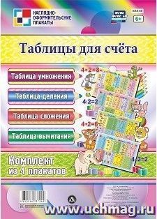 Комплект плакатов  "Таблицы для счёта": (4 плаката : "Таблица умножения", "Таблица сложения", "Таблица деления", "Таблица вычитания") формат А3 — интернет-магазин УчМаг