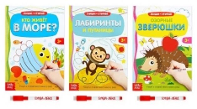 

Готовим руку к письму №2. Набор многоразовых книг с маркером, 3 шт.