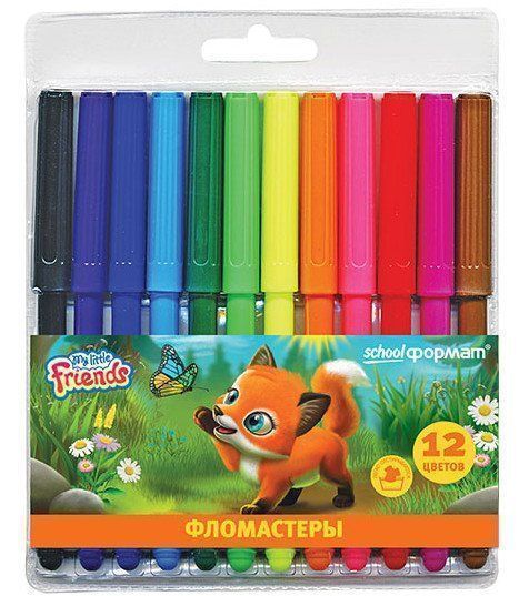 Фломастеры Пушистые зверята, 12 цв.
