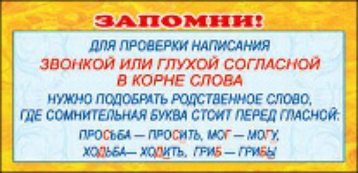 Карточка. Запомни Для проверки написания звонкой или глухой