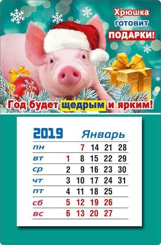 

Календарь магнитный "Хрюшка готовит подарки!.." 2019