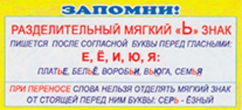 Карточка. Запомни Разделительный мягкий Ь знак