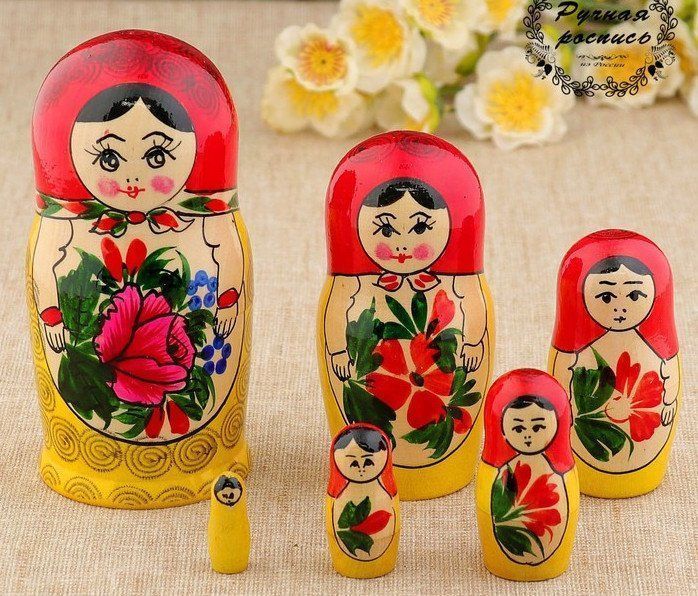 

Матрёшка "Семёновская", красный платок, 6-кукольная