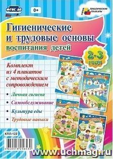 Комплект плакатов "Гигиенические и трудовые основы воспитания детей дошкольного возраста. 2-3 года: 4 плаката формата А3 с методическим сопровождением