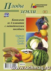 Комплект плакатов "Плоды земли" (4 плаката: "Фрукты", "Ягоды", "Овощи", "Грибы" с методическим сопровождением): Формат А3