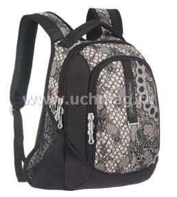 Рюкзак школьный "Grizzly", серо-черные цветы — интернет-магазин УчМаг