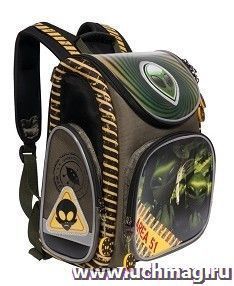 Рюкзак школьный "Grizzly", оливково-черный — интернет-магазин УчМаг