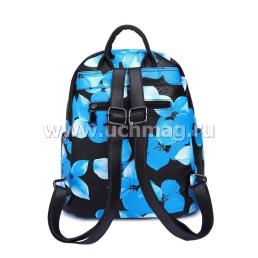 Рюкзак женский "Grizzly", синие цветы на черном — интернет-магазин УчМаг