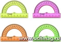Транспортир, 180 градусов, 10 см, микс — интернет-магазин УчМаг