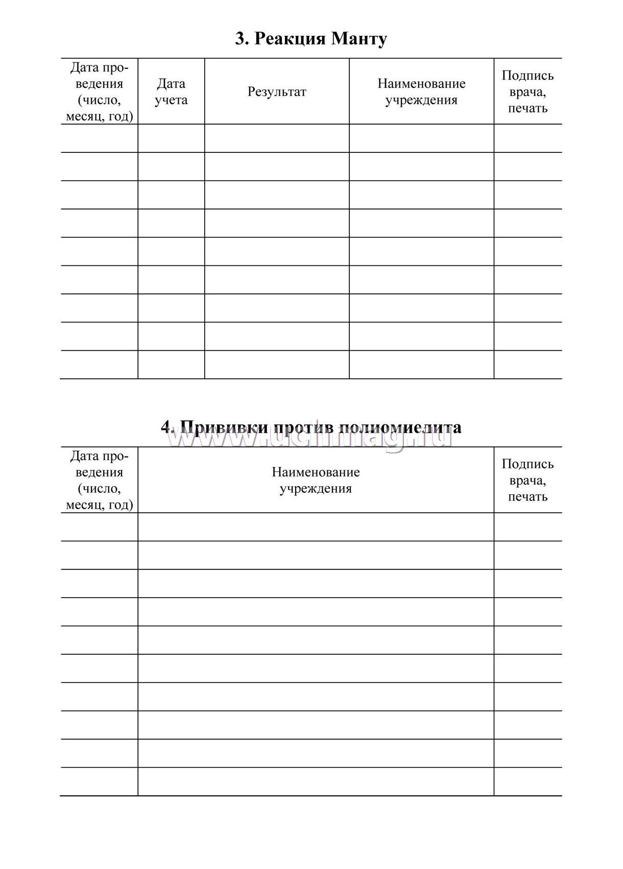 Сертификат профилактических прививок форма