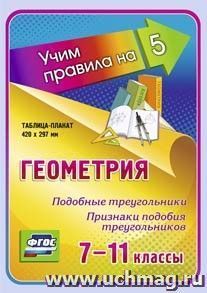 Геометрия. Подобные треугольники. Признаки подобия треугольников. 7-11 классы: Таблица-плакат 420х297 — интернет-магазин УчМаг