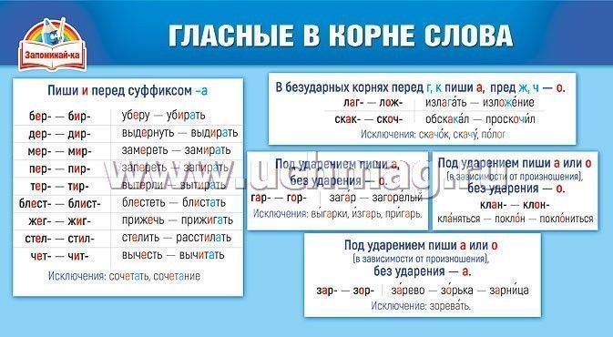 Корни под ударением таблица