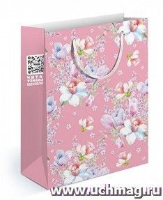 Пакет подарочный "Весенние цветы на розовом" — интернет-магазин УчМаг