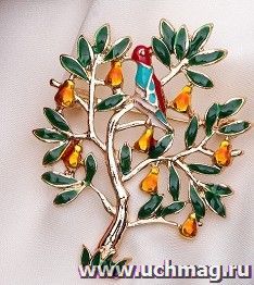 Брошь "Соловей на дереве", цветная в золоте — интернет-магазин УчМаг
