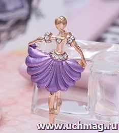 Брошь спортивная "Балерина" в плиссированной юбке, фиолетовая, в золоте — интернет-магазин УчМаг