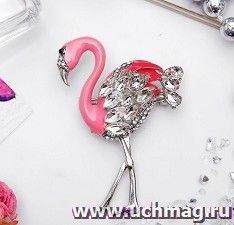 Брошь "Фламинго" с искристым крылом, бело-розовая, в серебре — интернет-магазин УчМаг