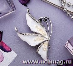 Брошь "Бабочка" нежность, белая, в серебре — интернет-магазин УчМаг