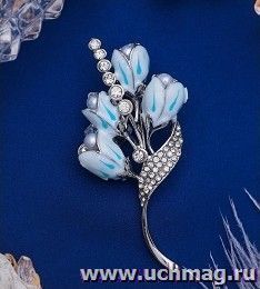 Брошь "Ландыши", цвет бело-голубой в серебре — интернет-магазин УчМаг