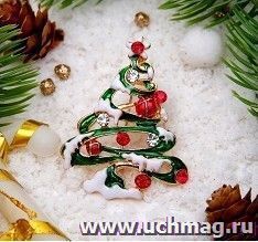 Брошь "Новогодняя сказка", заснеженная елка, цветная, в золоте — интернет-магазин УчМаг