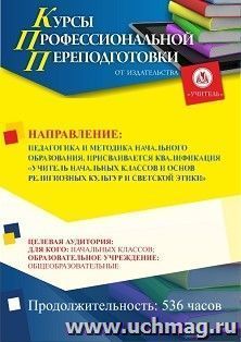 Профессиональная переподготовка по программе "Педагогика и методика начального образования". Присваивается квалификация "Учитель начальных классов и основ религиозных культур и светской этики" (536 ч.) окочательный платеж