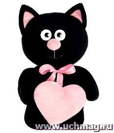 Игрушка мягкая "Котик с сердцем", черный, 30 см. — интернет-магазин УчМаг